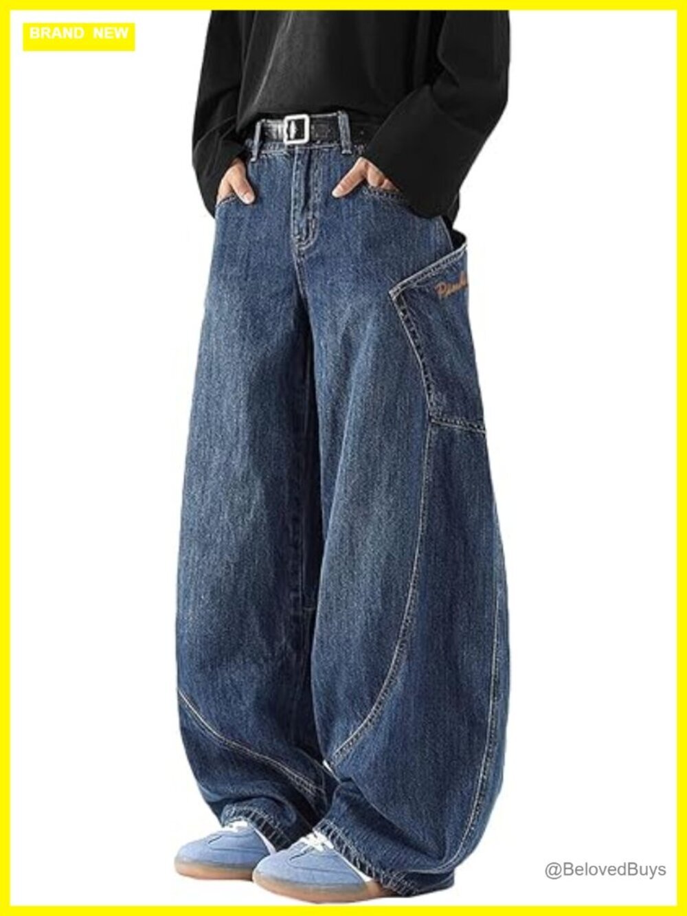 Men's Baggy Barrel Wide Leg Jeans Loose Fit Streetwear Y2K Hip Hop Denim Pants